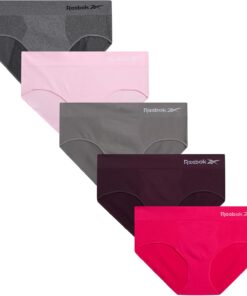 Reebok Hipster Panties for Women - 5 Pack Stretch Performance Seamless Underwear with Relaxed Tag-Free Waistband (S-XL)