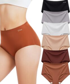 Tichati 6 Pack Womens Underwear High Waisted Seamless Full Coverage Briefs No Show Ladies Panties (Regular & Plus Size)