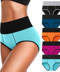 OLIKEME High Waisted Underwear for Women Tummy Control Cotton Plus Size Full Coverage Packs Ladies Panties Briefs