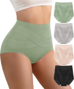YDQ Women's High Waisted Cotton Underwear Panties Ladies Stretch Breathable Full Coverage Briefs 4 Pack