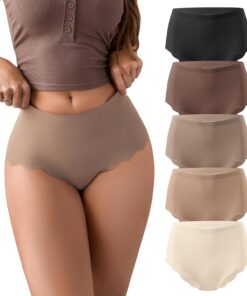 SHARICCA Seamless High Waisted Underwear for Women Cheeky Underwear Wave Edge No Show Bikini Panties Ribbed Panties Pack