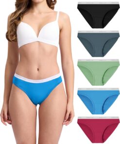 BAMBOO COOL Womens Underwear Soft Bikini High Cut Panties Stretch Moisture Wicking Panties for Women, 5-Pack