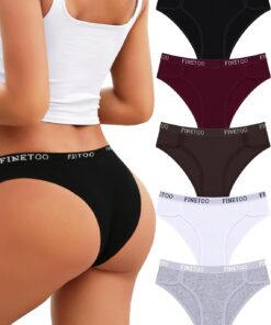FINETOO Cotton Underwear for Women Cheeky Panties Sexy Hipster Bikini Underwear Elastic Waistband Stretch Briefs 5 Pack
