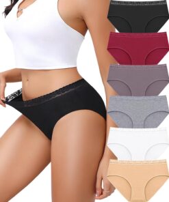 READY TO LOVE Cotton Underwear for Women 6 Pack Full Coverage Briefs Sexy Panties Lace Waistband Ladies Bikini Hipster