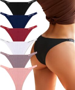 FINETOO Womens Underwear Cotton High Cut String Bikini Panties Low Rise Hipster Ladies Sexy Cheeky Underwear Pack