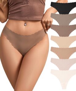 SHARICCA Womens Seamless Thongs No Show Underwear Soft Ribbed Invisible Panties Wave Edge Multi Pack