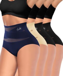 MIOTAN Women's High Waisted Underwear Full Coverage Compression Briefs 4/5 Packs Panties Postpartum Comfortable