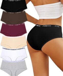 FINETOO Womens Underwear Cotton Hipster Sexy Panties Full Coverage Briefs Stretch Bikinis Comfortable Cheeky 6 Pack