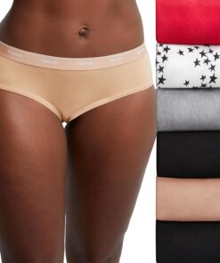 Hanes Women's Underwear Hipster Pack, 6-Pack, Originals Stretch Cotton Hipster Panties for Women, Moisture-Wicking