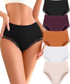 READY TO LOVE High Waisted Seamless Underwear for Women Full coverage Lace Panties Breathable Stretch Tummy Control Briefs