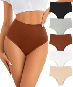 ASIMOON High Waisted Bikini Underwear for Women Tummy Control Cotton Panties Soft Strech No Muffin Cheeky Panty Multi Pack