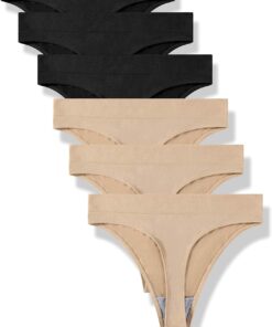 GRANKEE Women's High Waisted Breathable Seamless Thong Panties,No Show Workout Underwear,Comfortable Cotton Crotch,6 Pack