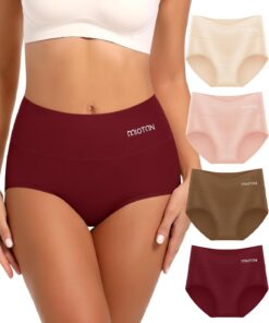 MIOTAN Women's Underwear 4 Pack, Cotton Mid Waisted Ladies Panties Comfy Briefs Full Coverage
