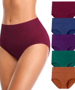JUYINA Womens Mid High Waisted Cotton Underwear Breathable Briefs Panties 5 Pack