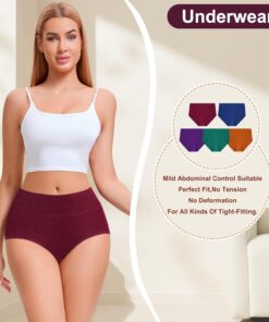 Alternative view of JUYINA Womens Mid High Waisted Cotton Underwear Breathable Briefs Panties 5 Pack