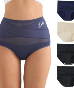 newnice High Waisted Underwear for Women Tummy Control Panties 4 Pack Soft Breathable Briefs Full Coverage Postpartum Support