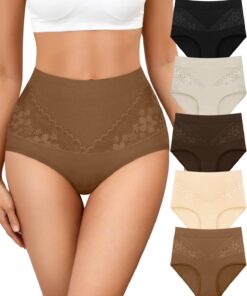 ORLAROY Women's Cotton Underwear Slight Tummy Control High Waisted Postpartum Panties Ladies Soft Full Coverage Briefs 5 Pack