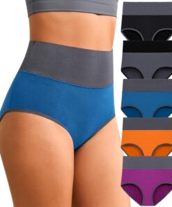 Eiggam High Waisted Underwear for Women Tummy Control Panties Cotton Briefs Full Coverage Breathable Underwear Packs Women