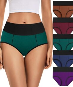 JUYINA Womens Cotton Mid High Waisted Underwear Comfort Panties 5 Pack Briefs